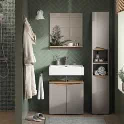 Badschrank Marelle Greige/Artisan 30 x 180 cm mit Türen, und offenen Fächern Vicco