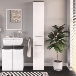 Badschrank Otis Weiß Hochglanz 30 x 190 cm Vicco