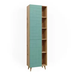 Badschrank Rudi Mintgrün 56 x 193 cm mit Türen, und offenen Fächern Vicco