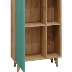 Badschrank Rudi Mintgrün 56 x 193 cm mit Türen, und offenen Fächern Vicco