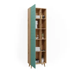 Badschrank Rudi Mintgrün 56 x 193 cm mit Türen, und offenen Fächern Vicco