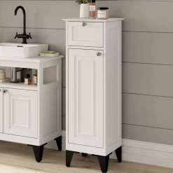 Badschrank Vanity Weiß 32 x 92 cm mit Schublade Vicco