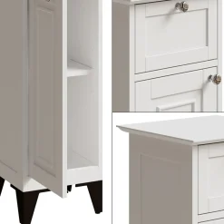 Badschrank Vanity Weiß 32 x 92 cm mit Schublade Vicco