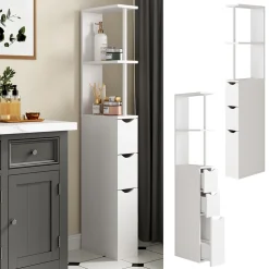 Badschrank Vera Weiß 15 x 137 cm mit 3 Schubladen Vicco