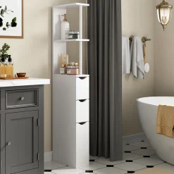 Badschrank Vera Weiß 15 x 137 cm mit 3 Schubladen Vicco