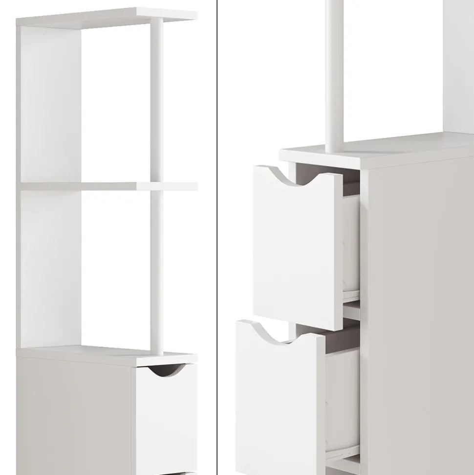 Badschrank Vera Weiß 15 x 137 cm mit 3 Schubladen Vicco