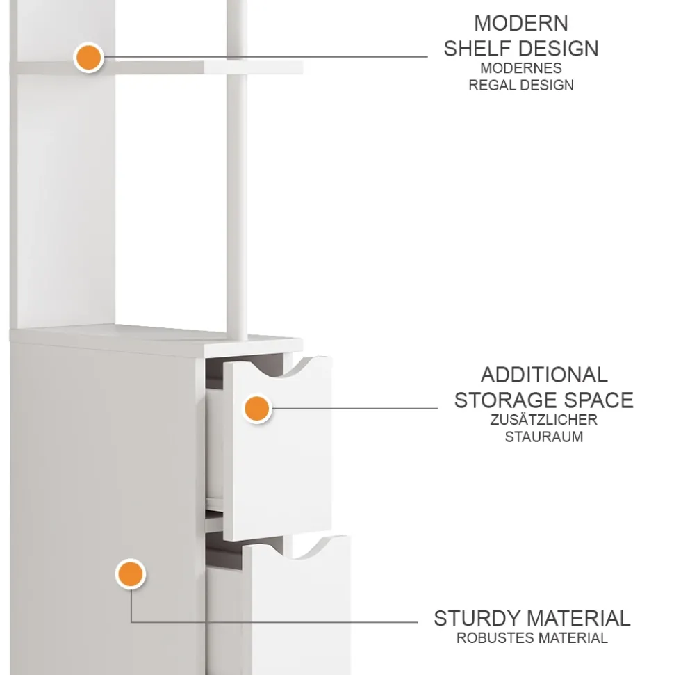 Badschrank Vera Weiß 15 x 137 cm mit 3 Schubladen Vicco