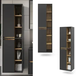 Badschrank Viola Anthrazit 50 x 170 cm mit Türen, und offenen Fächern Vicco