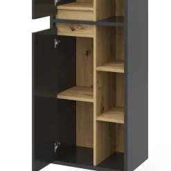 Badschrank Viola Anthrazit 50 x 170 cm mit Türen, und offenen Fächern Vicco