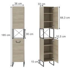 Badschrank Vionna Eiche/Schwarz 36 x 185 cm mit 2 Türen Vicco
