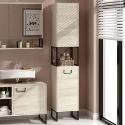 Badschrank Vionna Eiche/Schwarz 36 x 185 cm mit 2 Türen Vicco