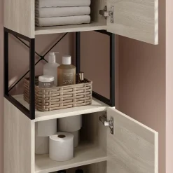 Badschrank Vionna Eiche/Schwarz 36 x 185 cm mit 2 Türen Vicco