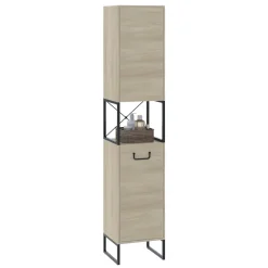 Badschrank Vionna Eiche/Schwarz 36 x 185 cm mit 2 Türen Vicco