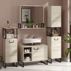 Badschrank Vionna Eiche/Schwarz 36 x 185 cm mit 2 Türen Vicco