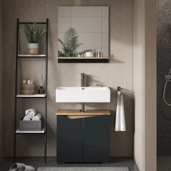 Badspiegel Marelle Anthrazit/Artisan 60 x 67 cm mit Regal Vicco