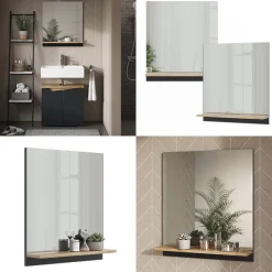 Badspiegel Marelle Anthrazit/Artisan 60 x 67 cm mit Regal Vicco