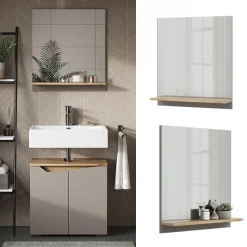 Badspiegel Marelle Greige 60 x 67 cm mit Regal Vicco