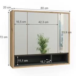 Badspiegelschrank Beatrice Artisan Eiche/Anthrazit 80 x 72 cm Vicco