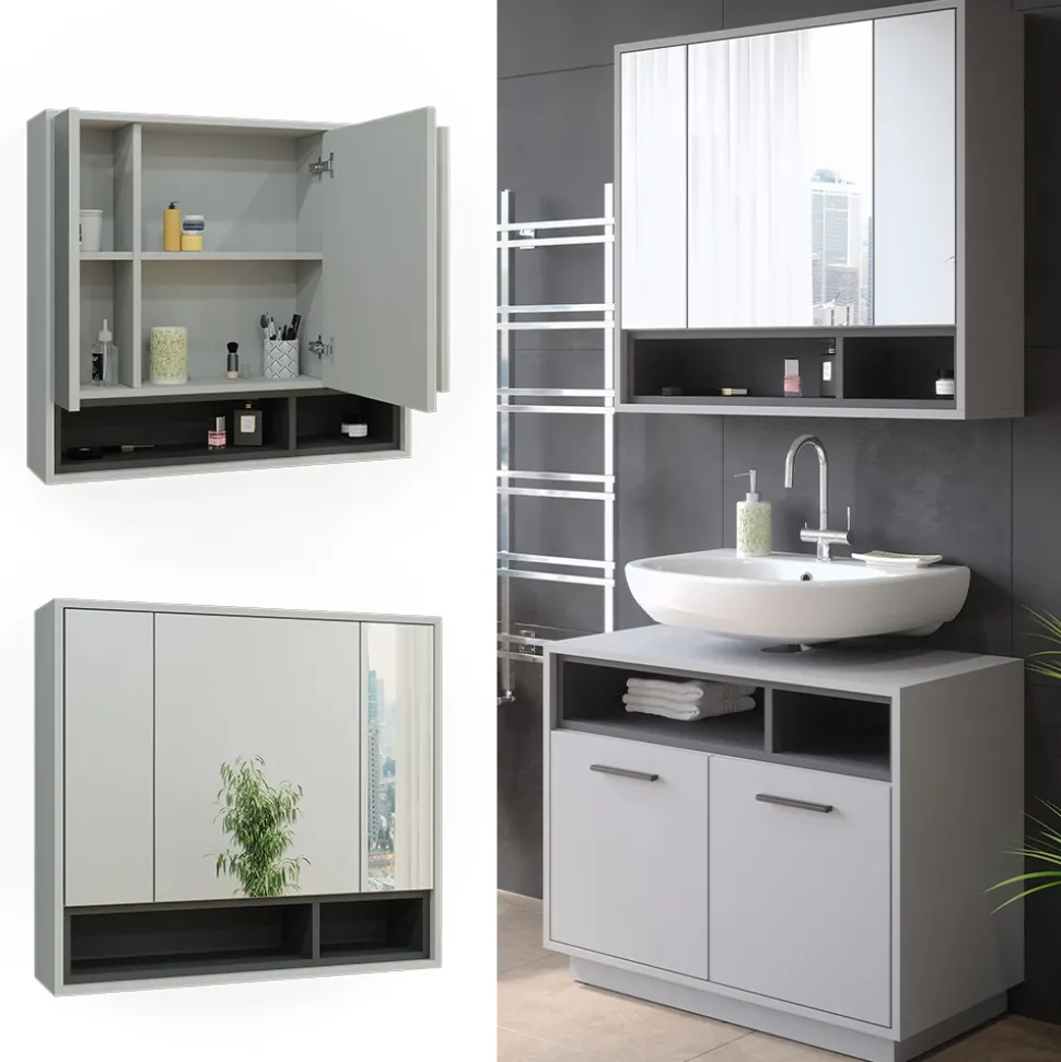 Badspiegelschrank Beatrice Grau/Anthrazit 80 x 72 cm Vicco