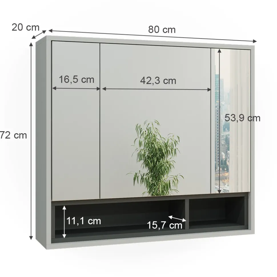Badspiegelschrank Beatrice Grau/Anthrazit 80 x 72 cm Vicco