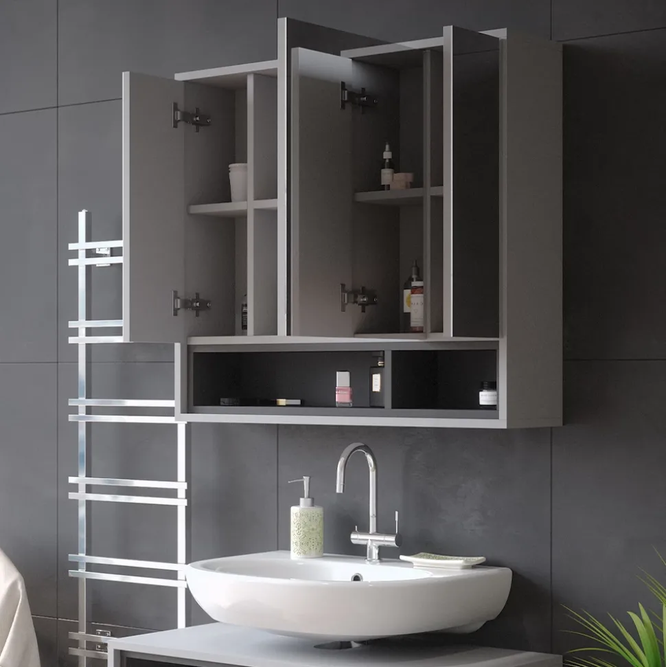 Badspiegelschrank Beatrice Grau/Anthrazit 80 x 72 cm Vicco