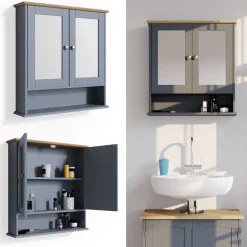 Badspiegelschrank Bianco Grau 56 x 58 cm Vicco