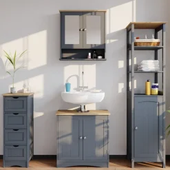 Badspiegelschrank Bianco Grau 56 x 58 cm Vicco