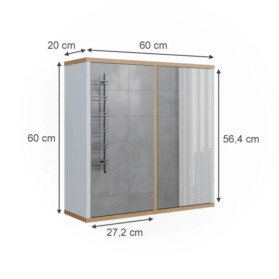 Badspiegelschrank Didi Weiß/Artisan 60 x 60 cm mit zwei Spiegeltüren Vicco