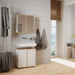 Badspiegelschrank Didi Weiß/Artisan 60 x 60 cm mit zwei Spiegeltüren Vicco