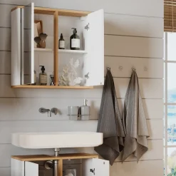 Badspiegelschrank Didi Weiß/Artisan 60 x 60 cm mit zwei Spiegeltüren Vicco