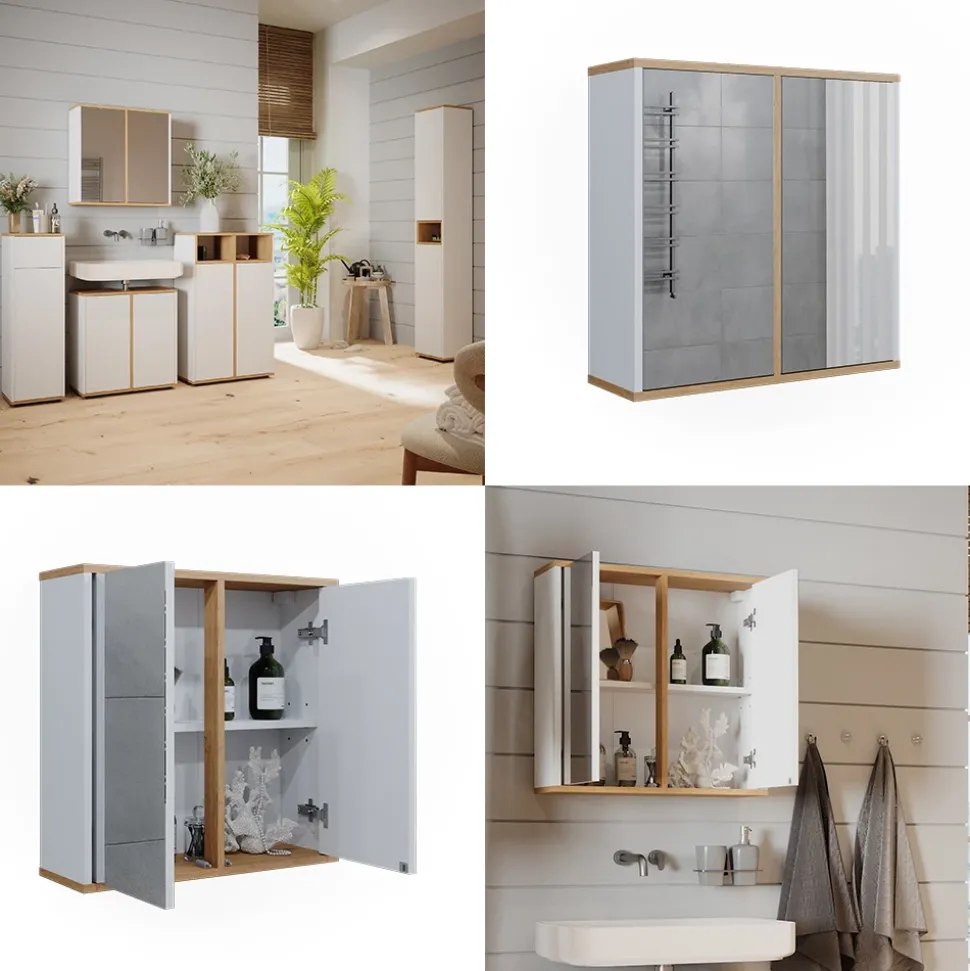 Badspiegelschrank Didi Weiß/Artisan 60 x 60 cm mit zwei Spiegeltüren Vicco