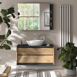 Badspiegelschrank Edelin Anthrazit/Artisan 100 x 75 cm mit Regalen Vicco