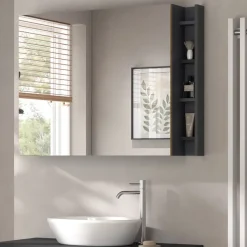 Badspiegelschrank Edelin Anthrazit/Artisan 100 x 75 cm mit Regalen Vicco