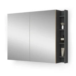 Badspiegelschrank Edelin Anthrazit/Artisan 100 x 75 cm mit Regalen Vicco