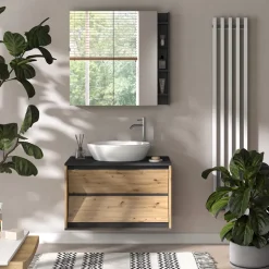 Badspiegelschrank Edelin Anthrazit/Artisan 80 x 75 cm mit Regalen Vicco