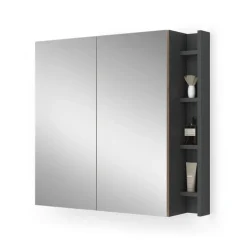 Badspiegelschrank Edelin Anthrazit/Artisan 80 x 75 cm mit Regalen Vicco