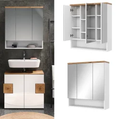 Badspiegelschrank Eden Weiß 70 x 77.5 cm mit 3 Türen Vicco