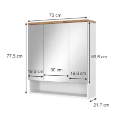 Badspiegelschrank Eden Weiß 70 x 77.5 cm mit 3 Türen Vicco