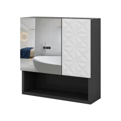 Badspiegelschrank Edge Schwarz 54 x 55 cm mit Tür und offenen Fächern Vicco