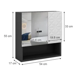 Badspiegelschrank Edge Schwarz 54 x 55 cm mit Tür und offenen Fächern Vicco