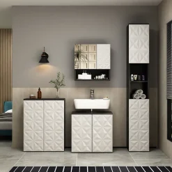 Badspiegelschrank Edge Schwarz 54 x 55 cm mit Tür und offenen Fächern Vicco