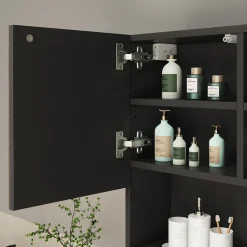 Badspiegelschrank Edge Schwarz 54 x 55 cm mit Tür und offenen Fächern Vicco