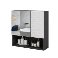 Badspiegelschrank Edge Schwarz 54 x 55 cm mit Tür und offenen Fächern Vicco