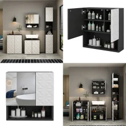 Badspiegelschrank Edge Schwarz 54 x 55 cm mit Tür und offenen Fächern Vicco