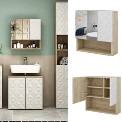 Badspiegelschrank Edge Weiß 54 x 55 cm mit Tür und offenen Fächern Vicco