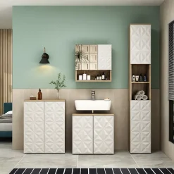 Badspiegelschrank Edge Weiß 54 x 55 cm mit Tür und offenen Fächern Vicco