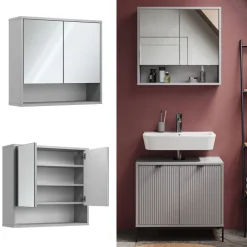 Badspiegelschrank Eliza Grau 70 x 65 cm mit 2 Türen Vicco
