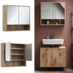 Badspiegelschrank Eliza Viking Oak 70 x 65 cm mit 2 Türen Vicco