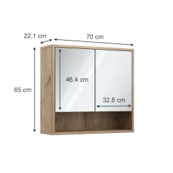 Badspiegelschrank Eliza Viking Oak 70 x 65 cm mit 2 Türen Vicco