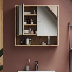 Badspiegelschrank Eliza Viking Oak 70 x 65 cm mit 2 Türen Vicco